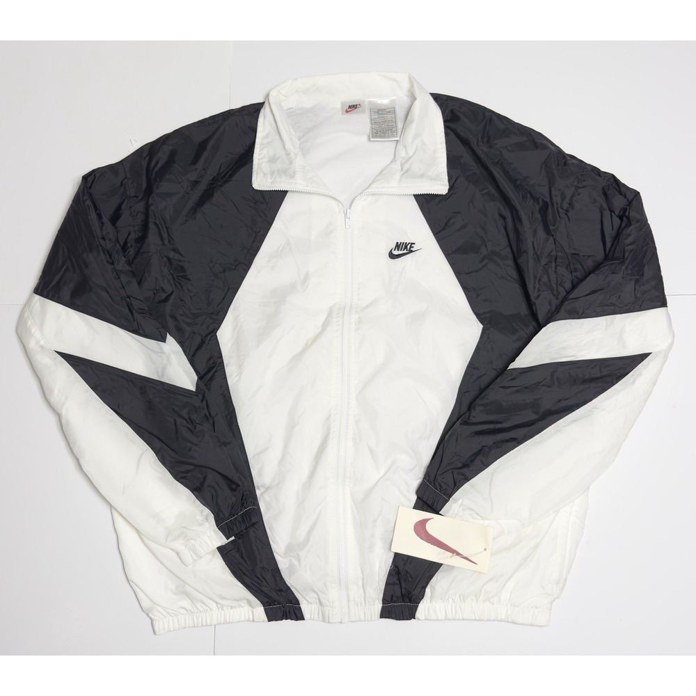 VTG 90s Nike Windbreaker Jacket Men's XL 100% Nylon Black White Colorblock Baggy